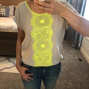 Express Cream/Tan Blouse with Lace Detail